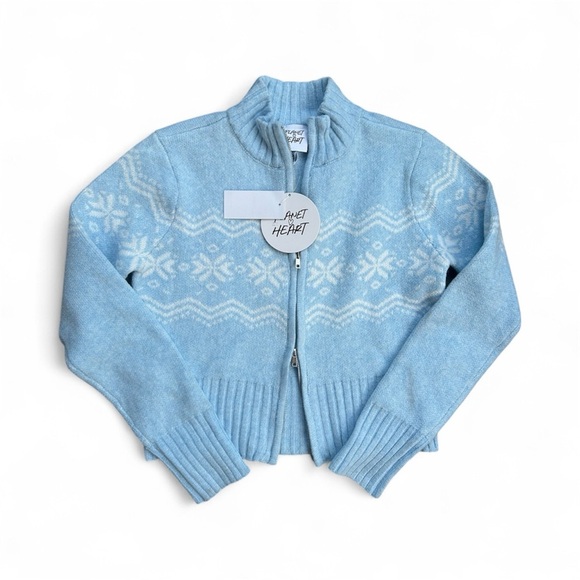 Planet Heart Fair Isle Light Blue Zip-Up Sweater sz M nwt, 002 - Picture 4 of 5